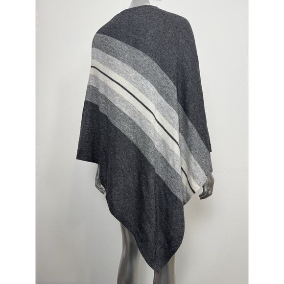 100% Cashmere Poncho Travel Wrap Women’s One Size Gray Cream Stripe - Picture 3 of 8